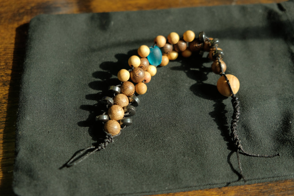 Chetki Fidget Bracelet - Wenge, Hematite, Golden Sandalwood, Glass