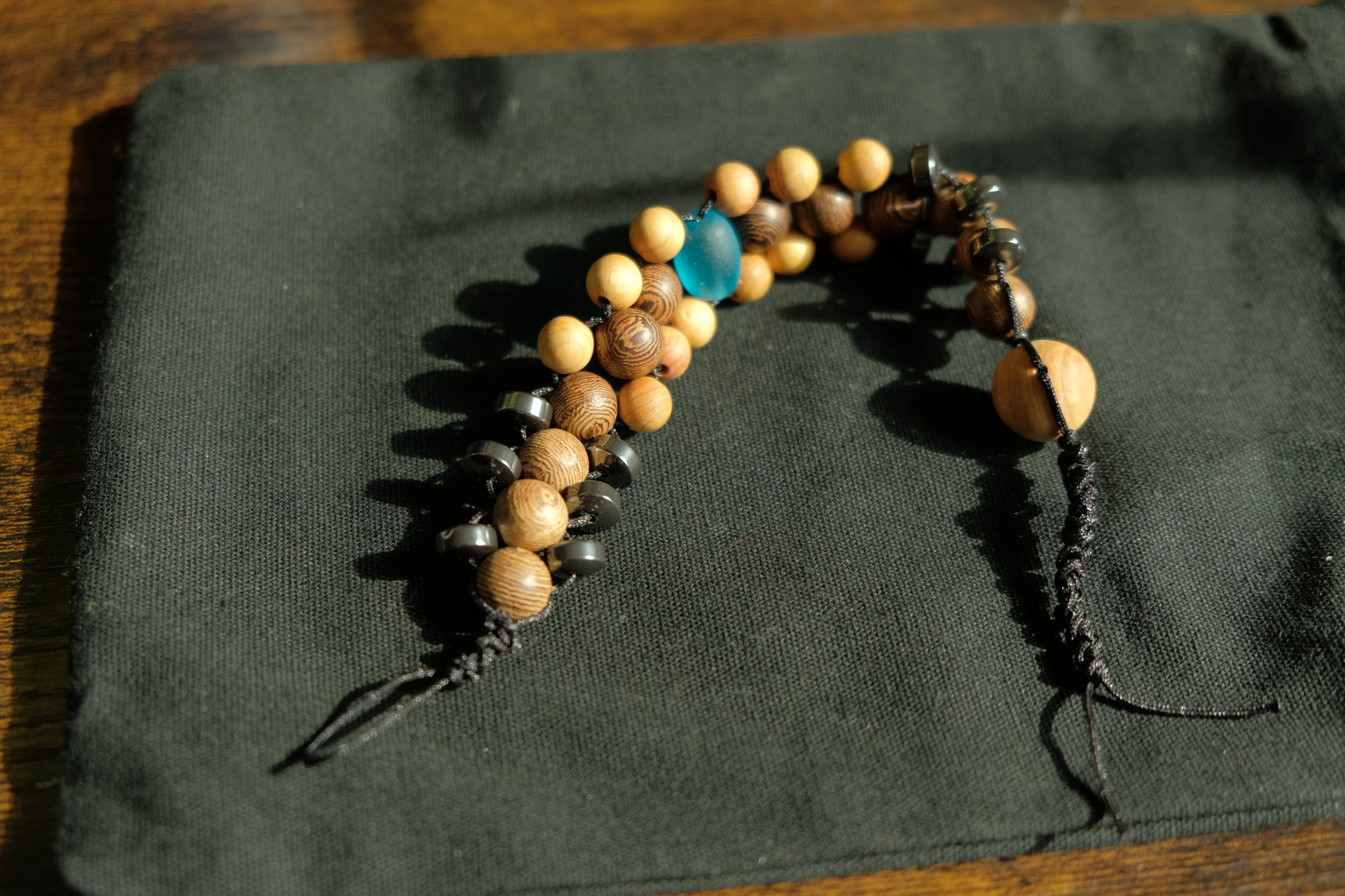 Chetki Fidget Bracelet - Wenge, Hematite, Golden Sandalwood, Glass