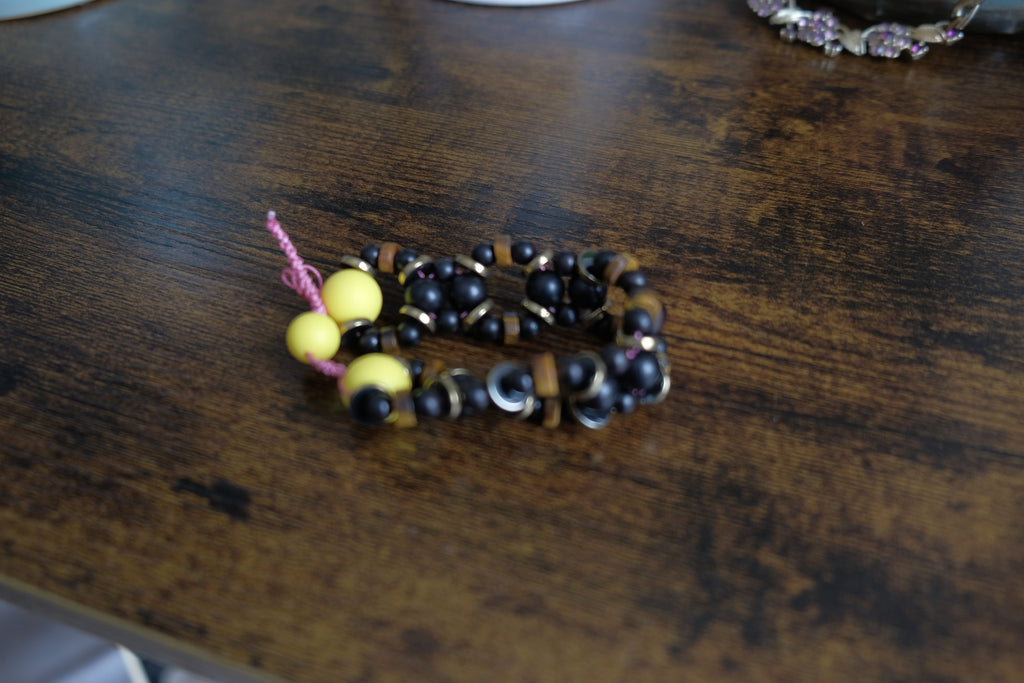 Fizzy Fidget Bracelet - Tigers Eye, Ebony, Hematite, Silicone