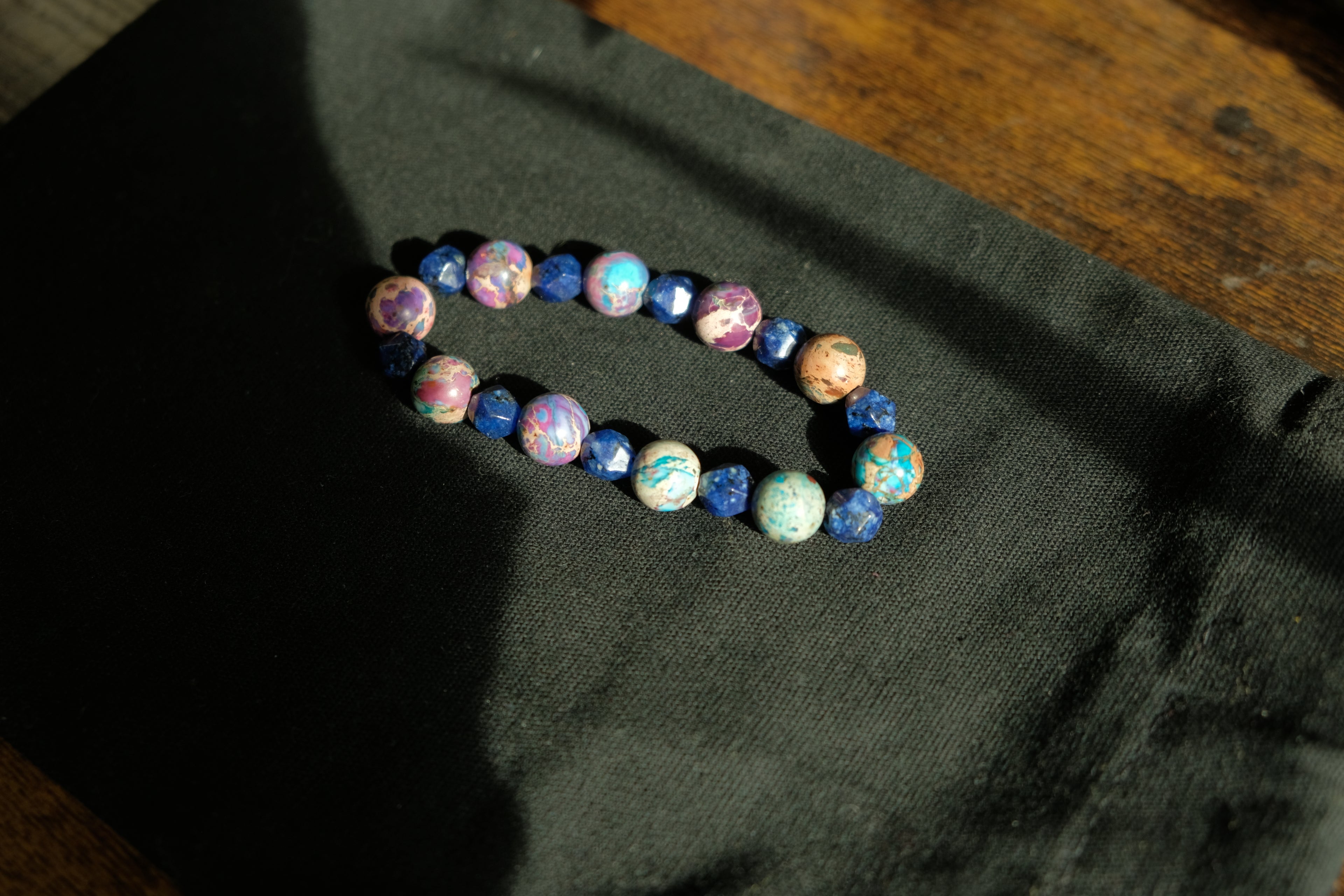 Stretchy Fidget Bracelet - Lapis Lazuli + Sea Sediment Jasper