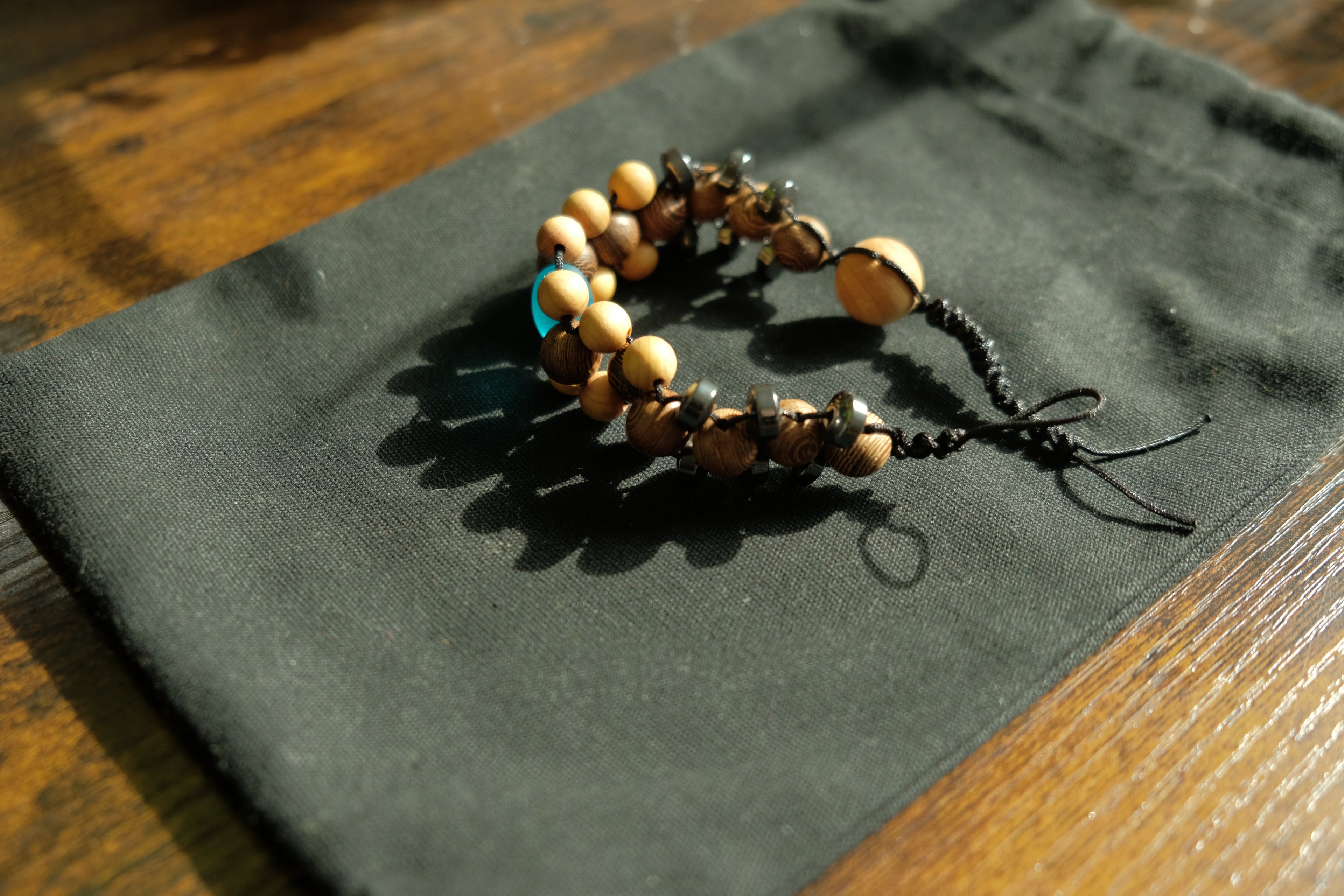 Chetki Fidget Bracelet - Wenge, Hematite, Golden Sandalwood, Glass